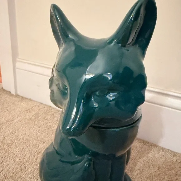 Dark Teal Green Fox Ceramic Cookie Jar - Picture 2 of 9
